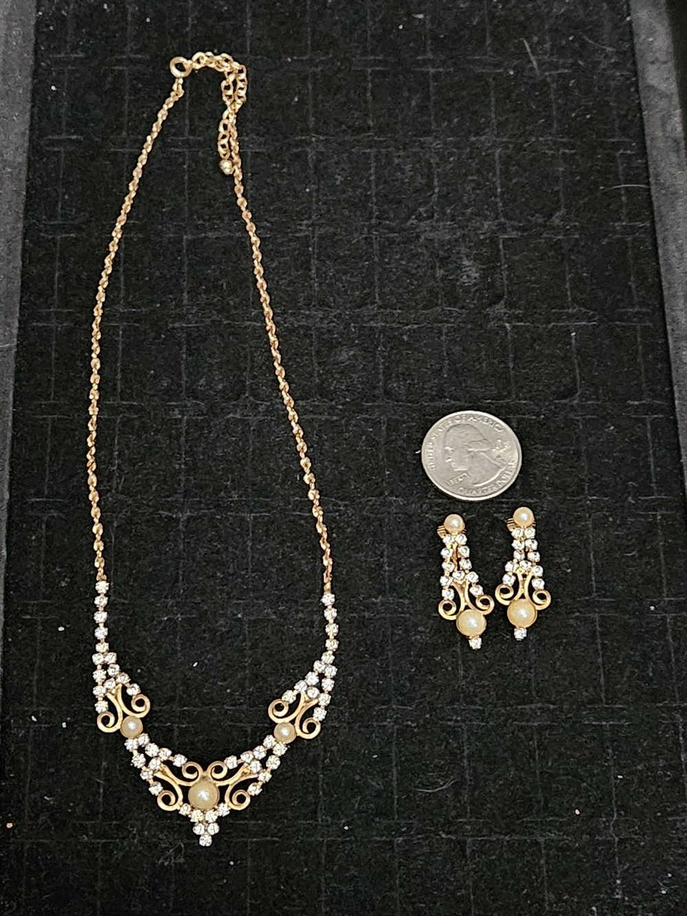 Indian Pearl & Crystal Filigree Necklace and Earring Set - Women Jewelry